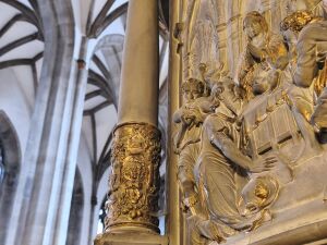 Jakobspilger an der kanzel der Moritzkirche Halle